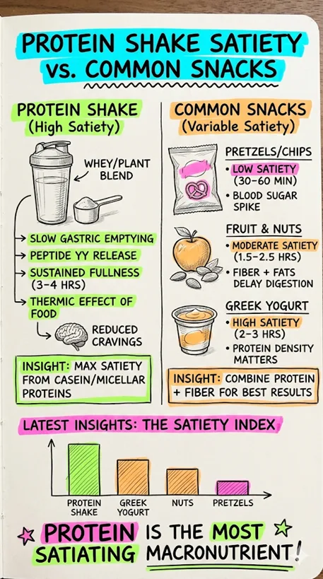 Dr. Anya Sharma's Clinical Comparison: Protein Shake Satiety vs. Common Snacks.